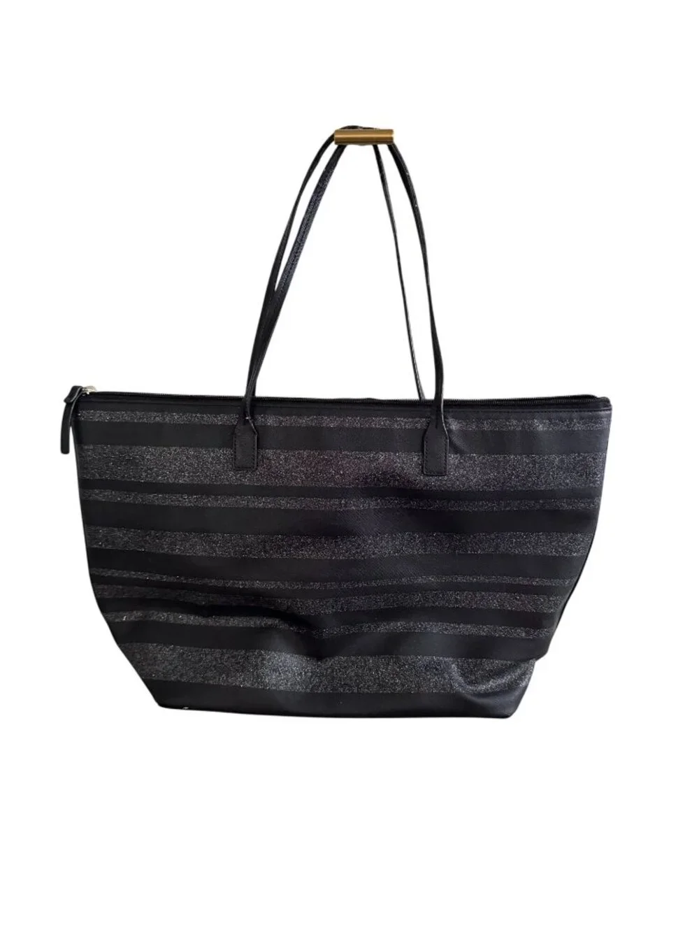 KATE SPADE Black Silver Saffiano Leather Glitter Tote Bag